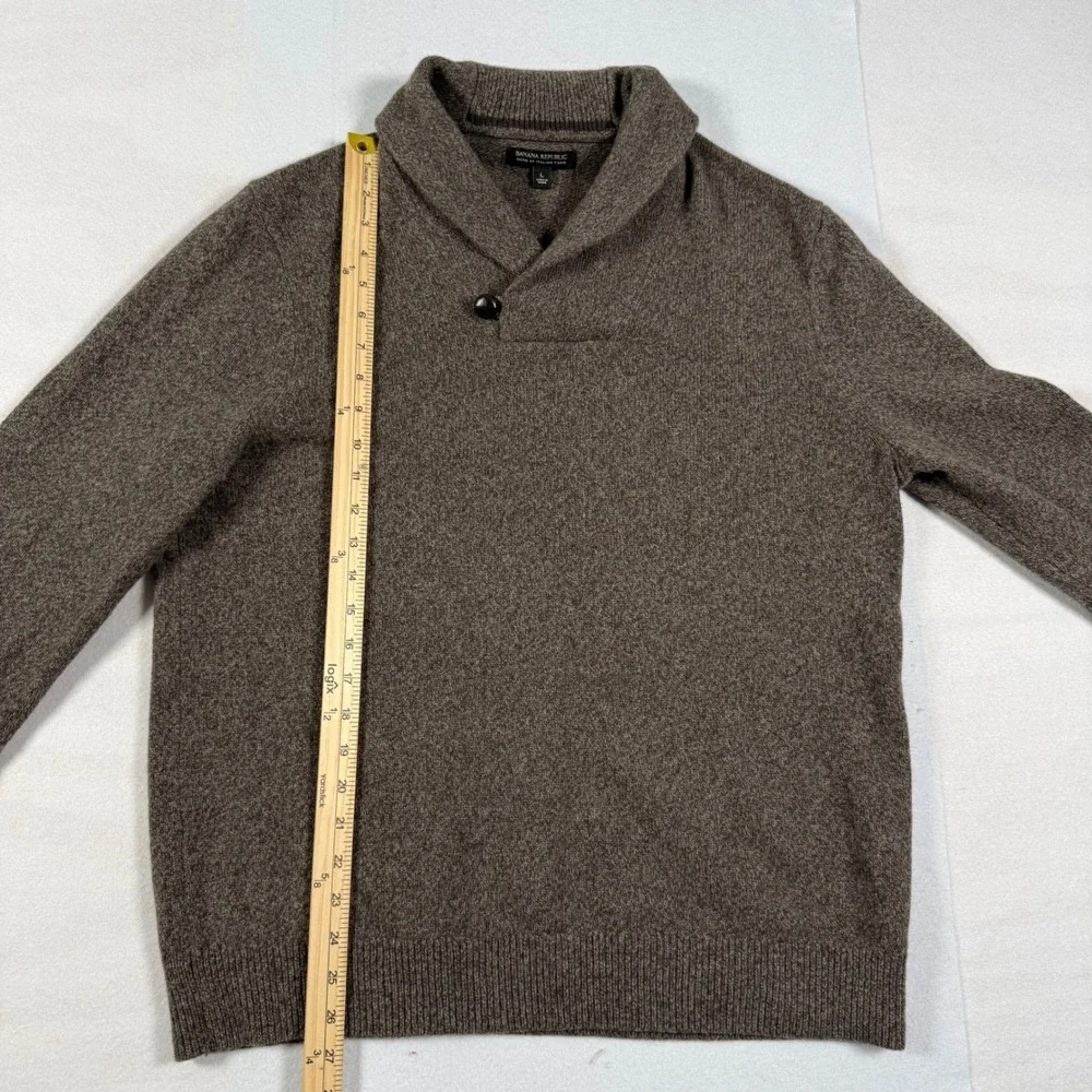 Banana Republic Mens Merino Wool Shawl Collar Sweater Brown Large Italian Yarn